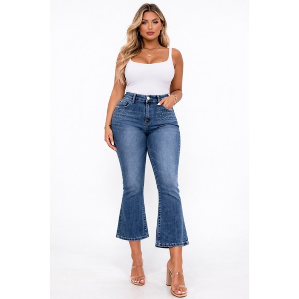 Bridge by Gly‎ Bootcut Cropped Jeans with Embellishments Women 18W Blue NWT